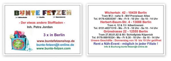 "Bunte Fetzen"® - Die Nähschule - Der etwas andere Stoffladen - 3 x in Berlin !