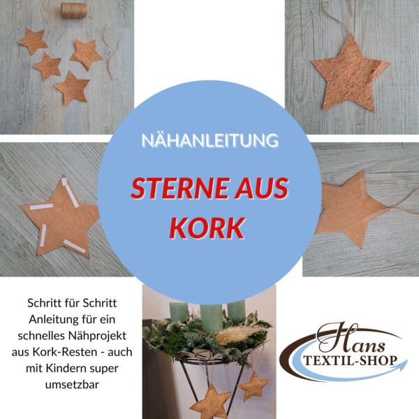 Nähanleitung: Christbaumschmuck oder Weihnachtsschmuck aus Kork „STERN“